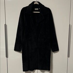 CYRUS Luxurious Silky Faux Fur Notch Lapel Coat Hook Closure Pockets, Size S